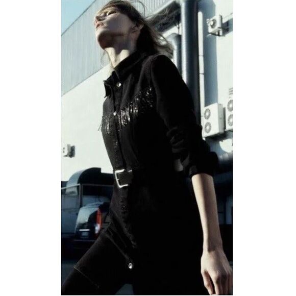 Zara Rhinestone Fringe Denim Dress - Size Small - Picture 1 of 11